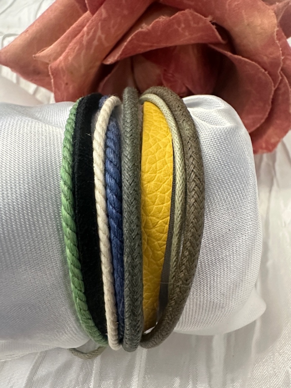 Multicolor Leather & Cord Wrap Bracelet with Yellow Accent unisex